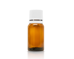 A glass bottle 10ml with a cap, a guarantee ring and a dropper cap 
